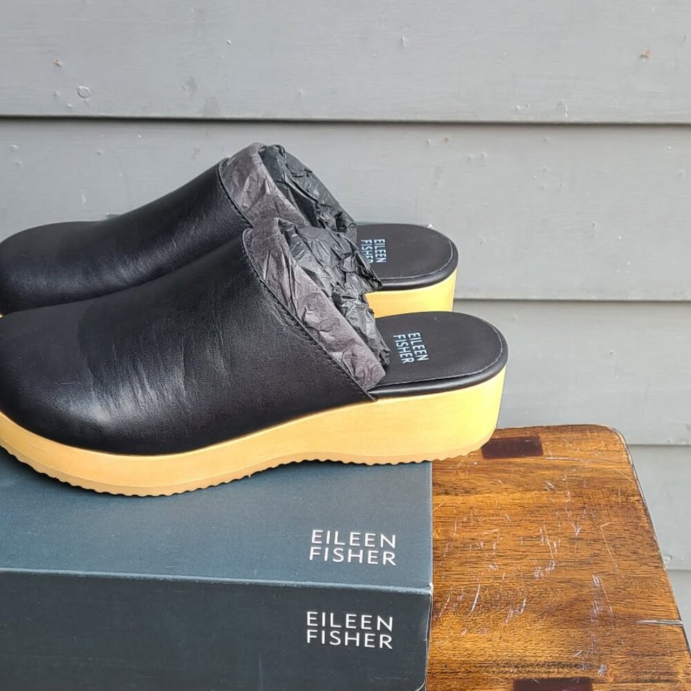 Eileen Fisher Black Leather Clogs Size 9 1/2 NIB! - Picture 9 of 13